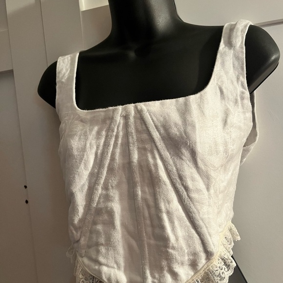 Vintage White corset something blue Lace-Up Crop Top with Lace Trim boning - Picture 5 of 5